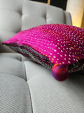 Black & Rani Pink Vintage Sari Kantha Patchwork Cushion Cover, 40 x 40 cm