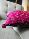 Black & Rani Pink Vintage Sari Kantha Patchwork Cushion Cover, 40 x 40 cm