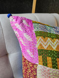 Bright Vintage Sari Kantha Patchwork Cushion Cover, 50 x 50 cm