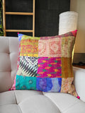 Bright Vintage Sari Kantha Patchwork Cushion Cover, 50 x 50 cm