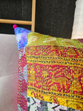 Bright Vintage Sari Kantha Patchwork Cushion Cover, 50 x 50 cm