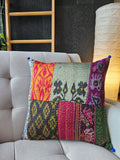 Bright Vintage Sari Kantha Patchwork Cushion Cover, 40 x 40 cm