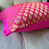 Patchwork Orange and Pink Brocade Lumbar Pillow Cover