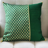 Beautiful Emerald Green Brocade Silk Cushion Cover, 40 x 40cm
