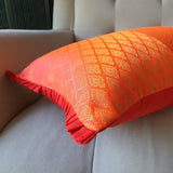 Patchwork Orange and Red Brocade Lumbar Pillow Cover