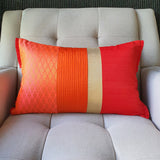 Patchwork Orange and Red Brocade Lumbar Pillow Cover
