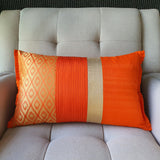 Patchwork Orange Brocade Lumbar Pillow Cover