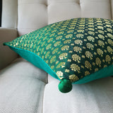 Beautiful Forest Green Brocade Silk Cushion Cover, 40 x 40cm