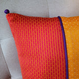 Yellow & Red, Patchwork Mashru Cushion Cover