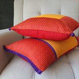 Yellow & Red Patchwork Mashru Cushion Cover