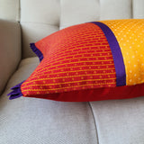 Yellow & Red Patchwork Mashru Cushion Cover