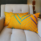 Yellow Leheria Dyed Silk Lumbar Cushion Cover, Set of 2