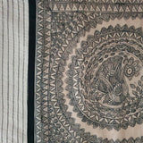 Black on Natural Tussar, Hand Painted Madhubani Table Runner