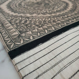 Black on Natural Tussar, Hand Painted Madhubani Table Runner