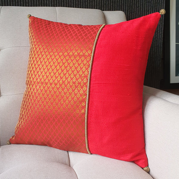 Beautiful Red Brocade Silk Cushion Cover, 40 x 40cm