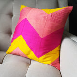 Pink & Yellow Chevron Pillow in Dupioni Silk