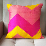 Pink & Yellow Chevron Pillow in Dupioni Silk