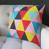 Triangles Multi Colour Embroidered Wool Cushion Cover