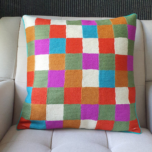 Multi Colour Embroidered Geometric Cushion Cover