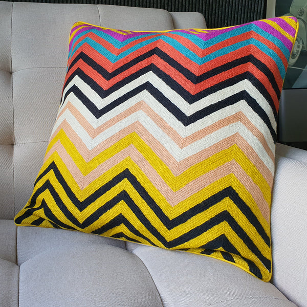 Multi Colour Embroidered Chevron Cushion Cover
