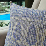 Periwinkle Blue Block Printed Cushion Cover