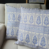 Periwinkle Blue Block Printed Cushion Cover