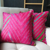 Pink Leheria Dyed Silk Cushion Cover, Set of 2