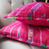 Pink Leheria Dyed Silk Cushion Cover, Set of 2