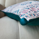 Teal & Pink Block Printed Cushion Cover