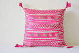 Beautiful Pink Embroidery on Natural Cotton Linen Pillow Cover