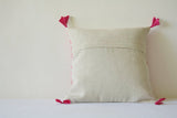 Beautiful Pink Embroidery on Natural Cotton Linen Pillow Cover