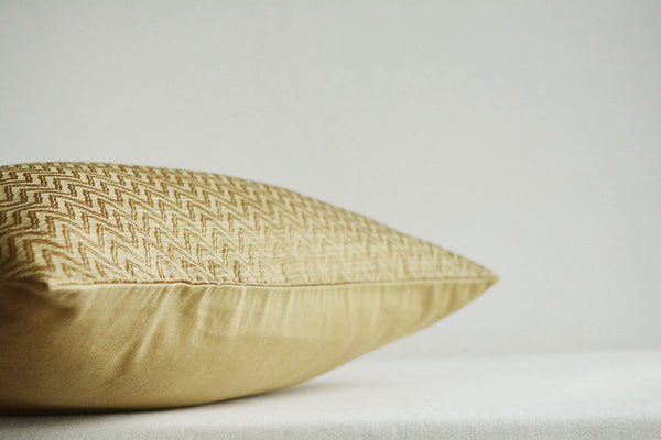 Earthy Gold Woven Pillow Cover with Subtle Chevron Pattern