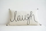 "Laugh" , Hand Embroidery on Natural Ecru Cotton Linen Cushion Cover