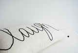"Laugh" , Hand Embroidery on Natural Ecru Cotton Linen Cushion Cover