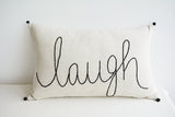 "Laugh" , Hand Embroidery on Natural Ecru Cotton Linen Cushion Cover