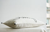 "Laugh" , Hand Embroidery on Natural Ecru Cotton Linen Cushion Cover