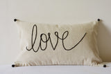 "Love" Pillow , Hand Embroidery on Natural Ecru Cotton Linen Cushion Cover