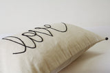 "Love" Pillow , Hand Embroidery on Natural Ecru Cotton Linen Cushion Cover