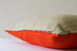 Dark Orange Dupioni Silk & Natural Linen Reversible Pillow Cover
